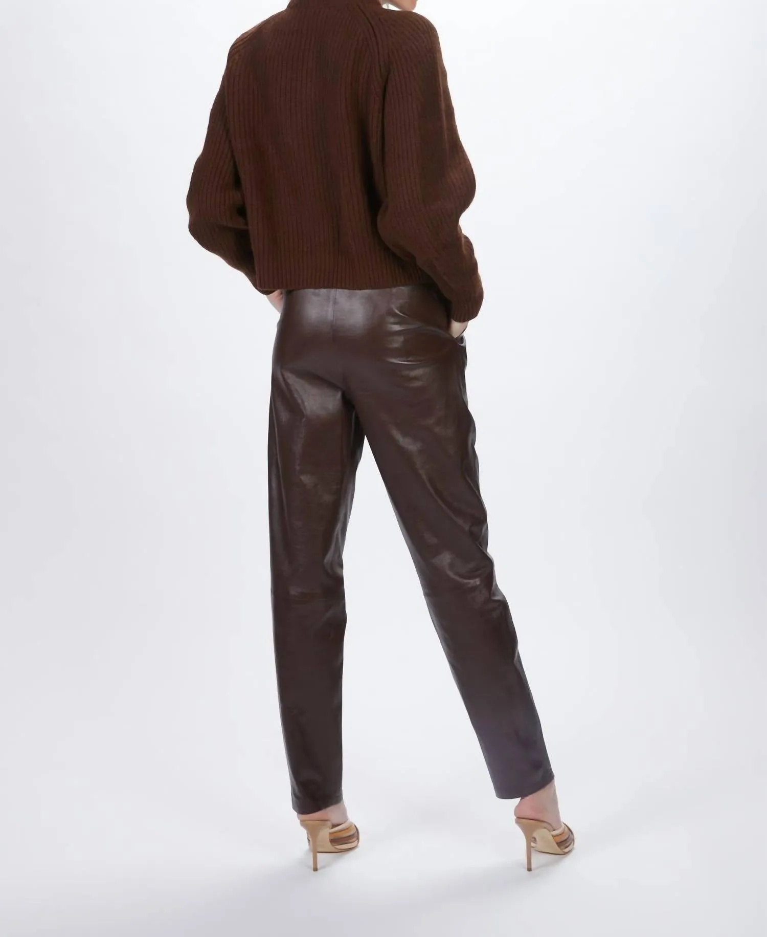 Pleated Leather Pants In Plum