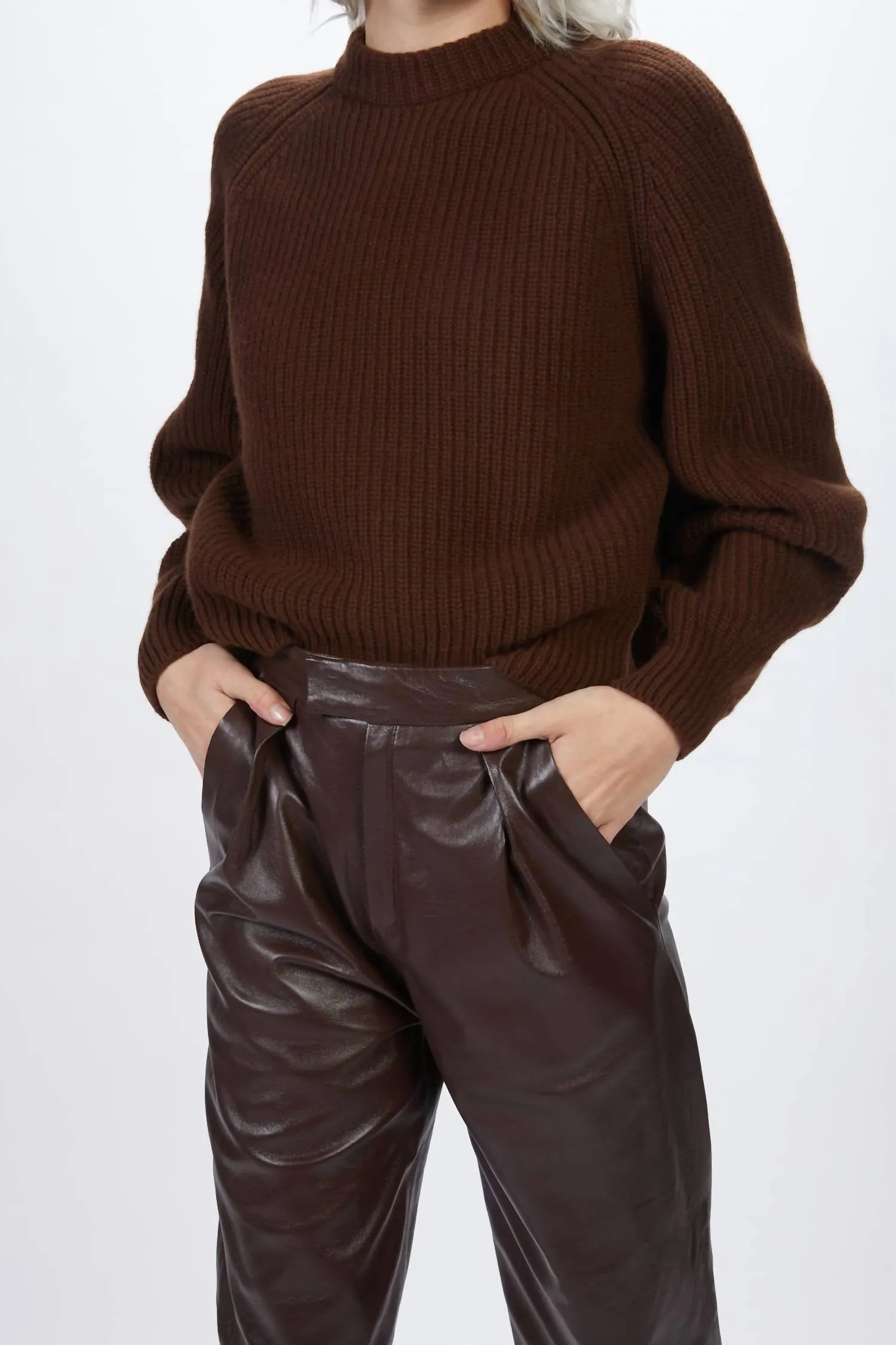 Pleated Leather Pants In Plum
