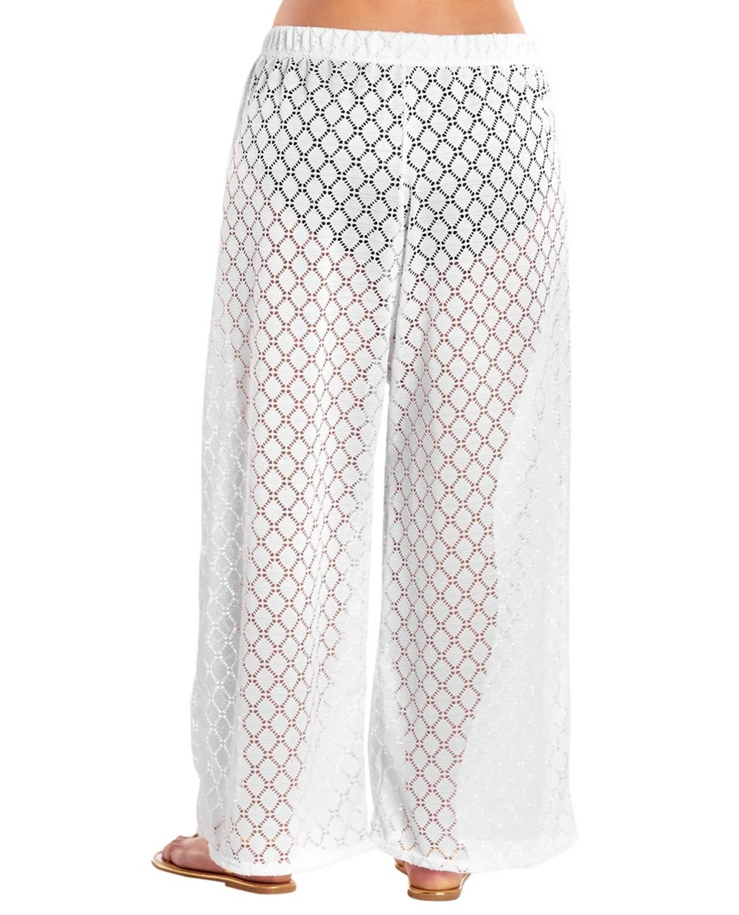 Plus Size Lattice Beach Cover Up Pants In White