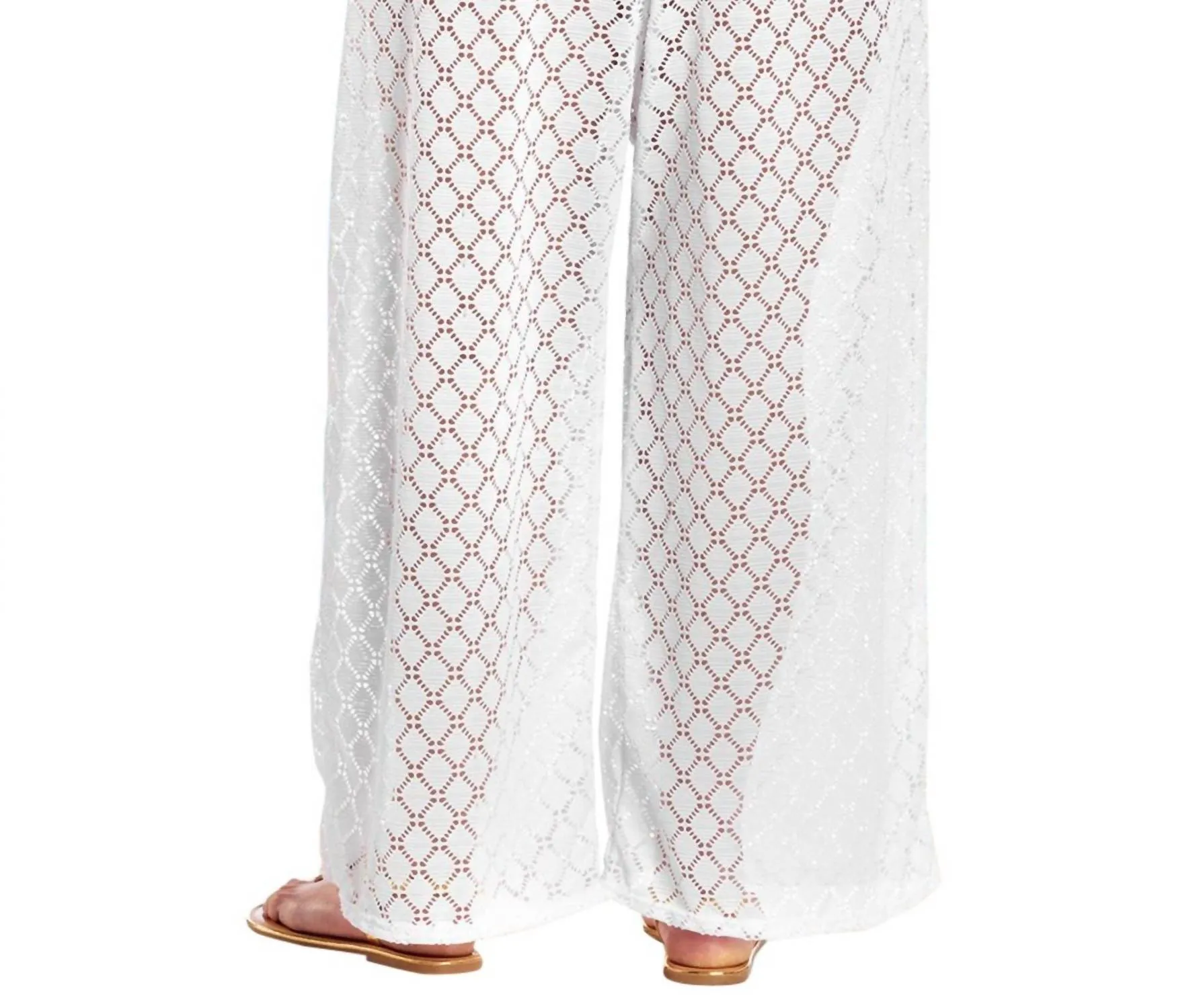 Plus Size Lattice Beach Cover Up Pants In White