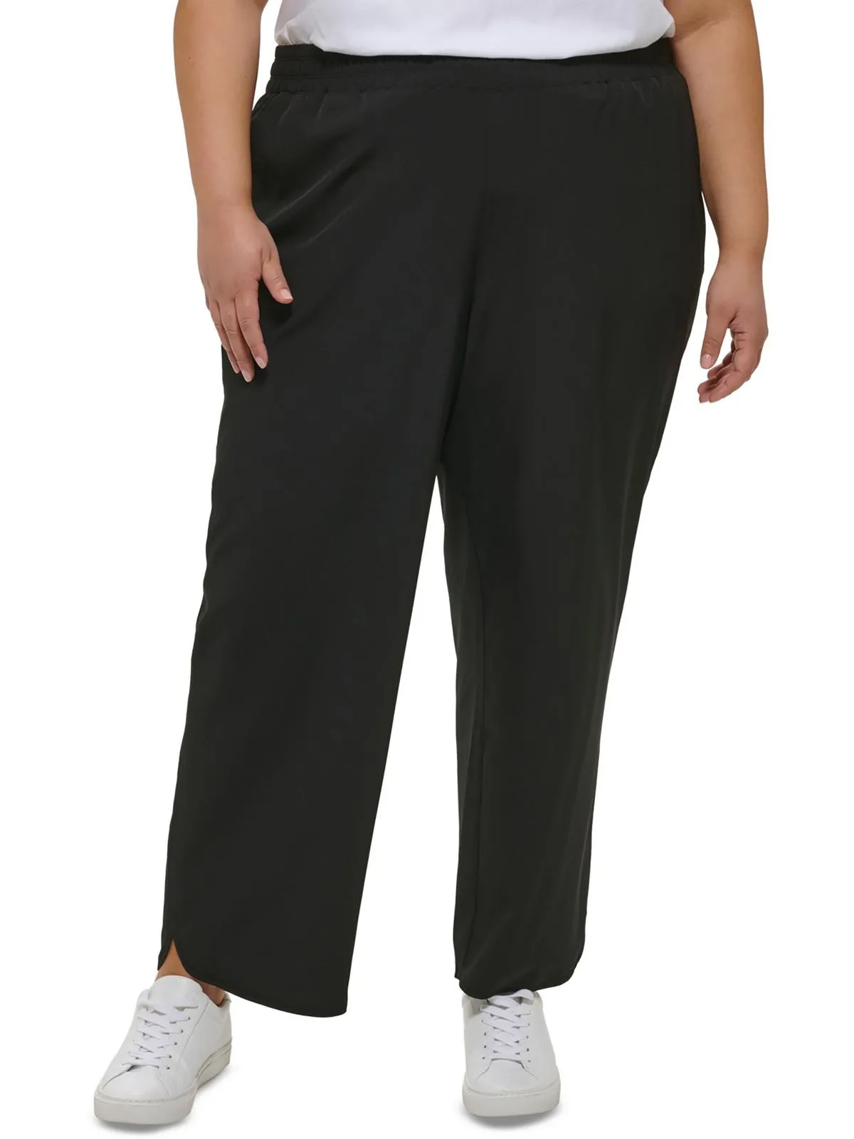 Plus Womens Smocked High Rise Wide Leg Pants