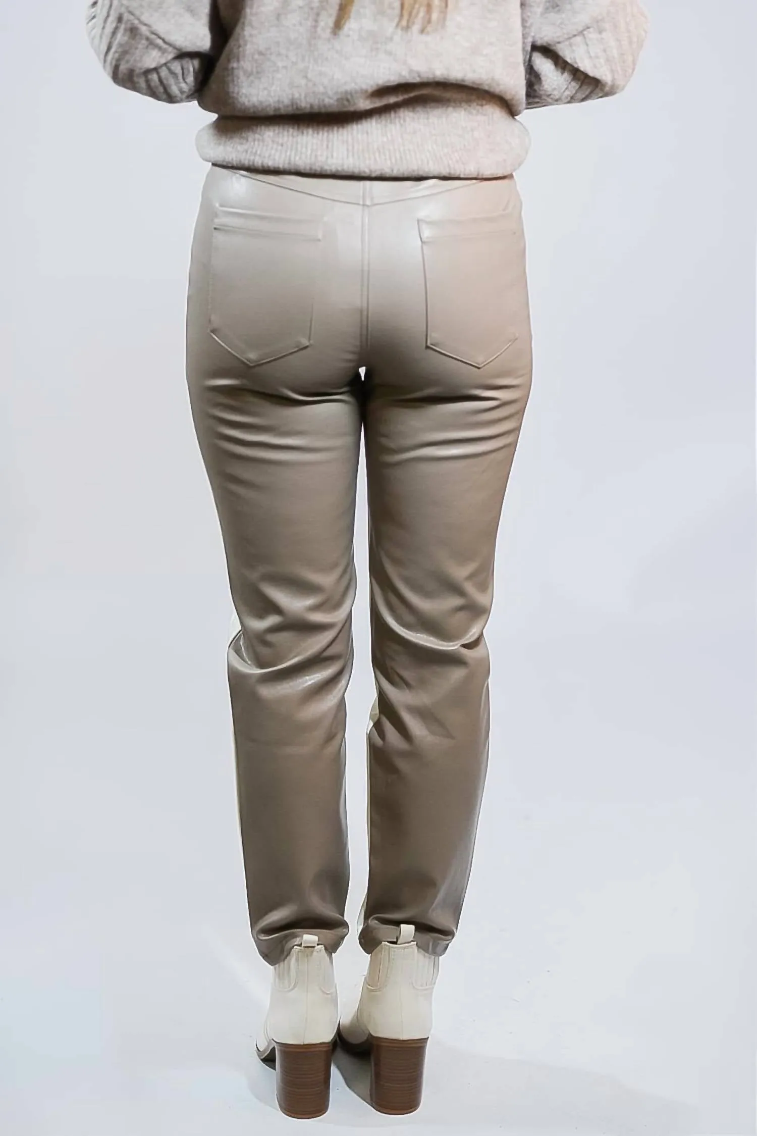 Rebel Charm Split Leather Pants In Cream/mocha
