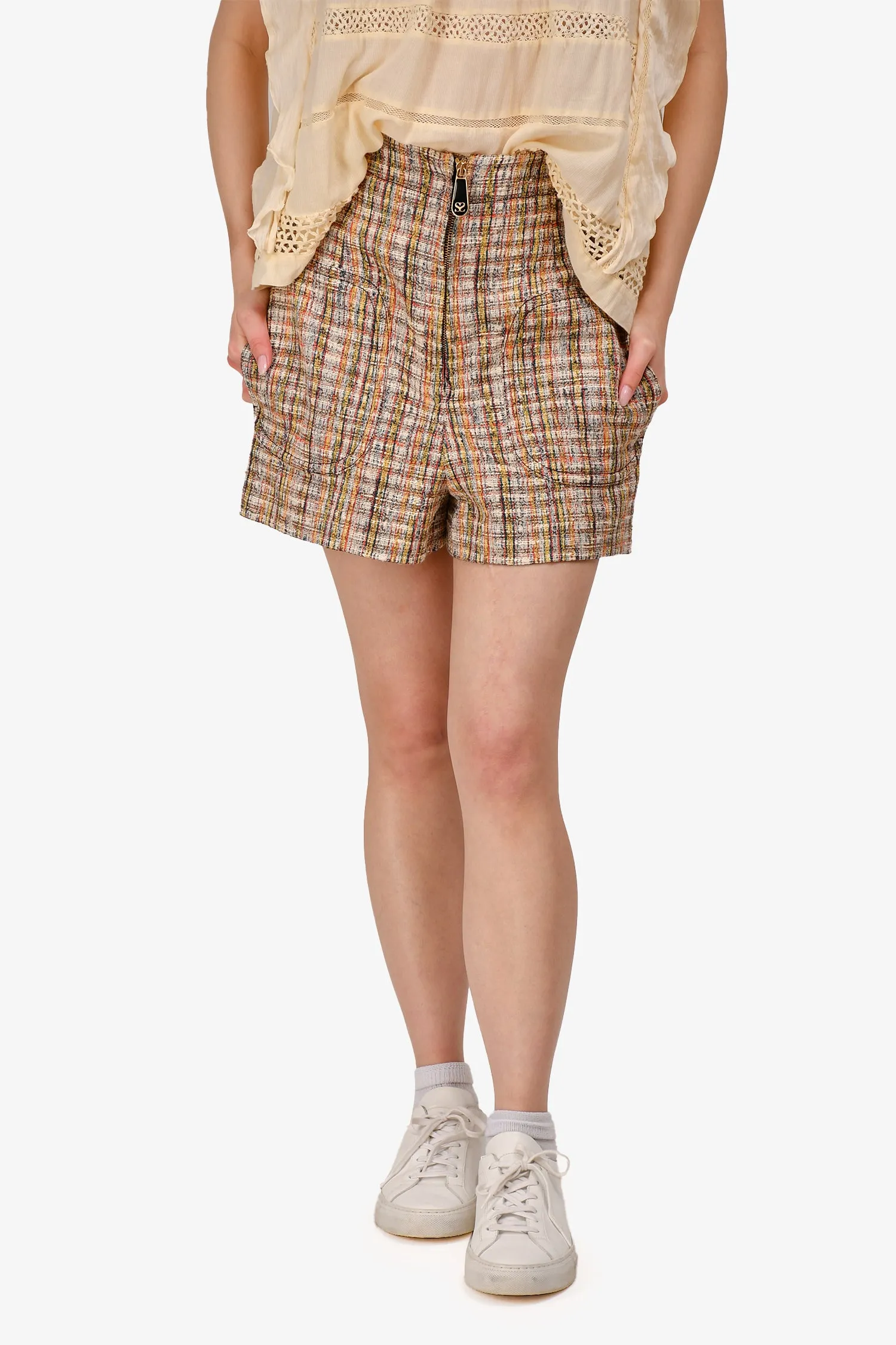 Sandro Brown Tweed High Waisted Shorts Size 34