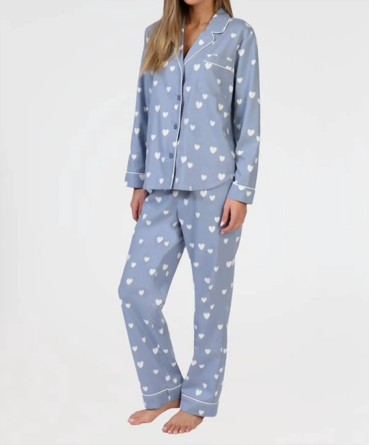 Scattered Heart Pajama Set In Denim