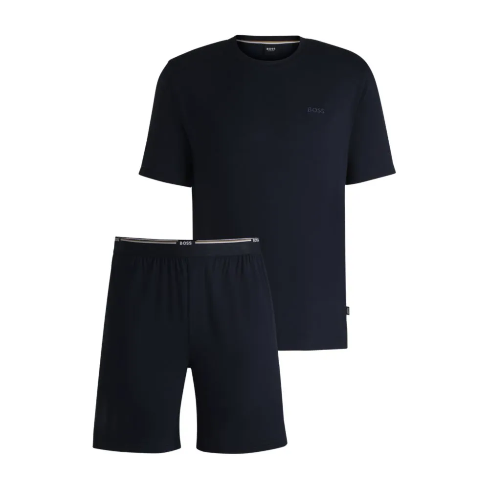 Short jersey pajama set with embroidered branding