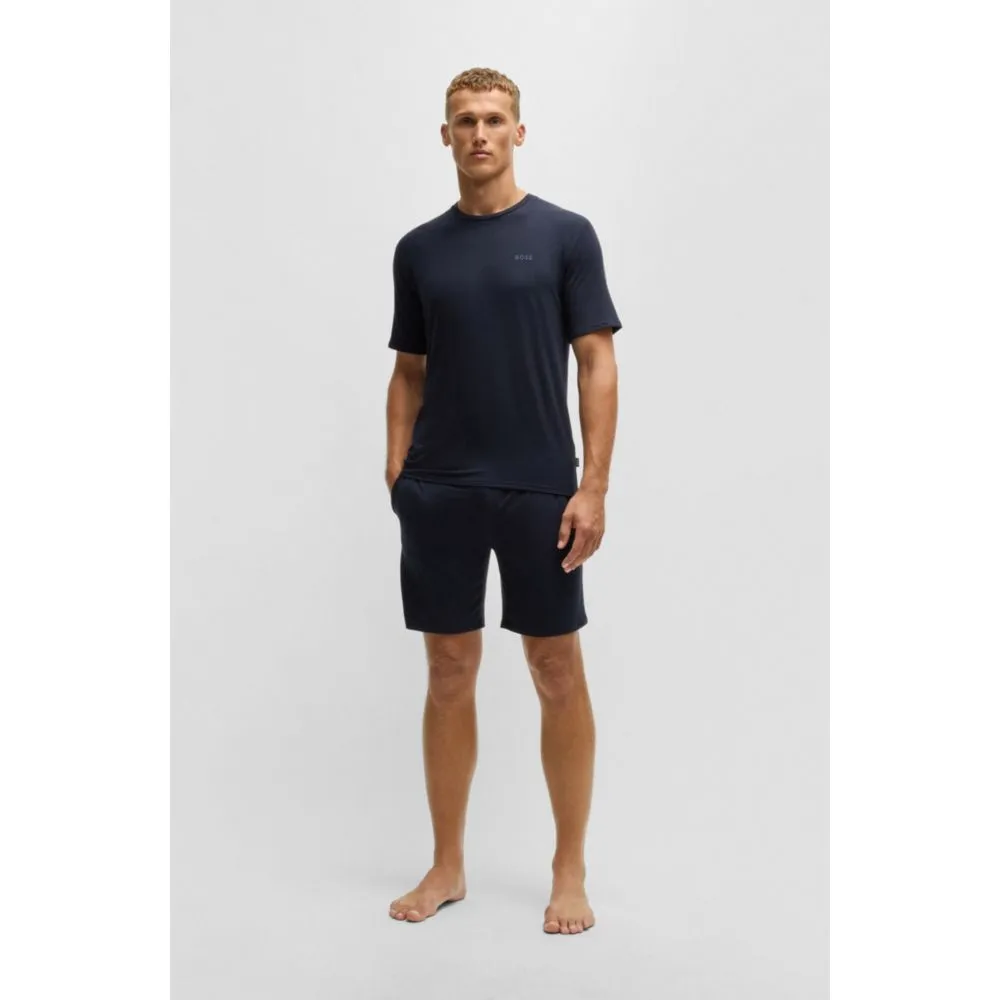 Short jersey pajama set with embroidered branding