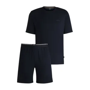 Short jersey pajama set with embroidered branding