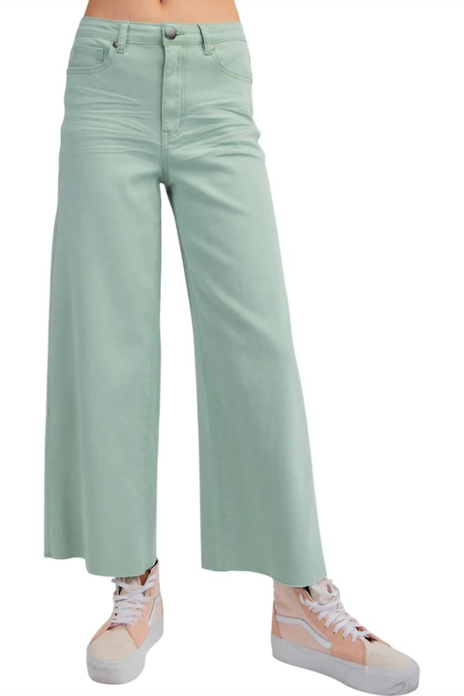 Soft Stretch High Waisted Twill Pants In Mint Sage