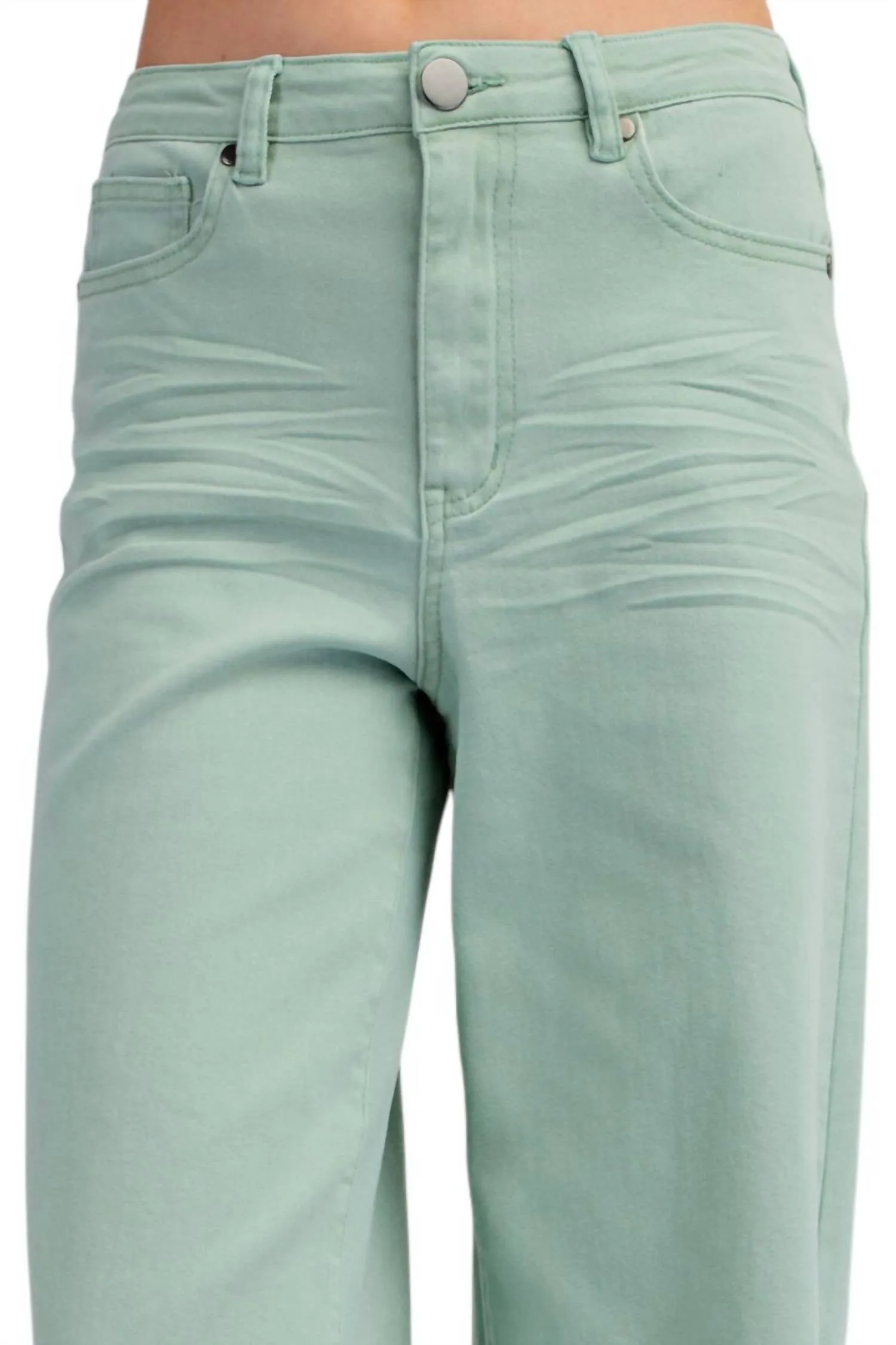 Soft Stretch High Waisted Twill Pants In Mint Sage