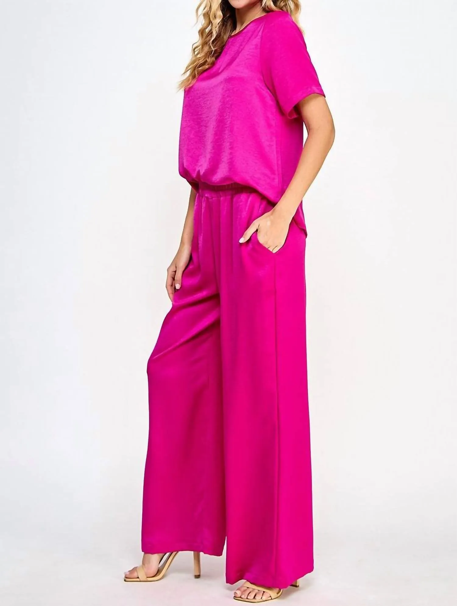 Solid Satin Set In Magenta