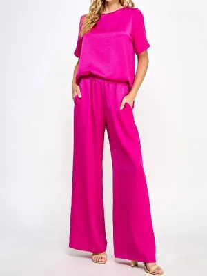 Solid Satin Set In Magenta