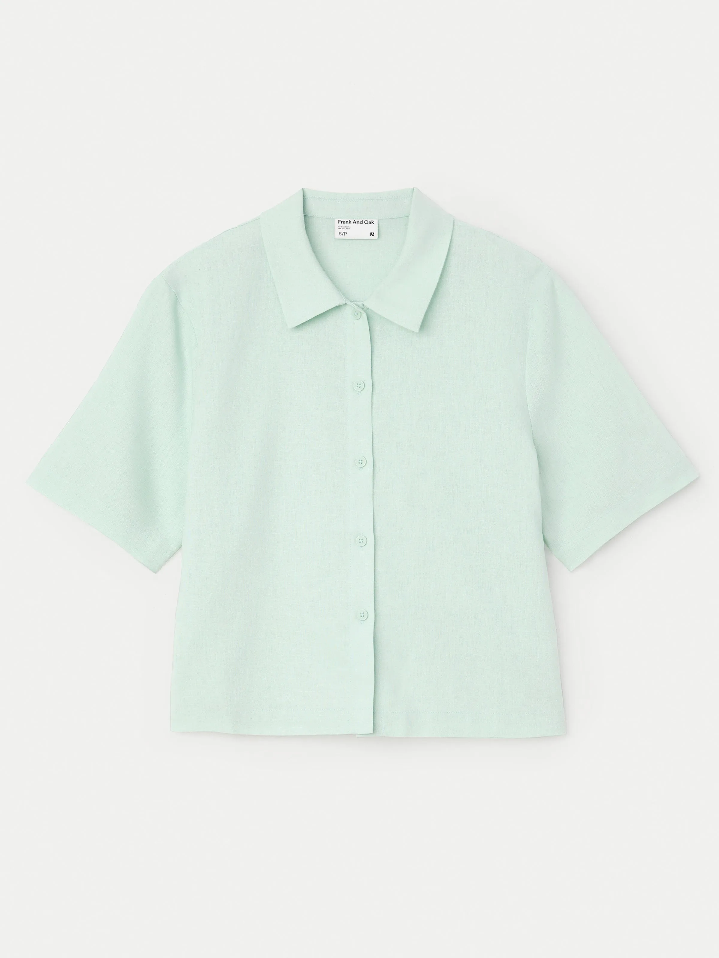 The Cropped Linen Blend Shirt in Seafoam