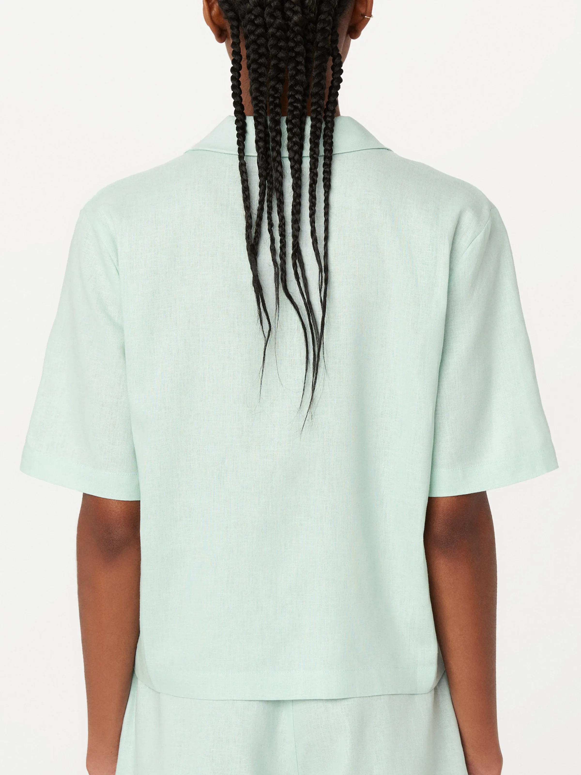 The Cropped Linen Blend Shirt in Seafoam