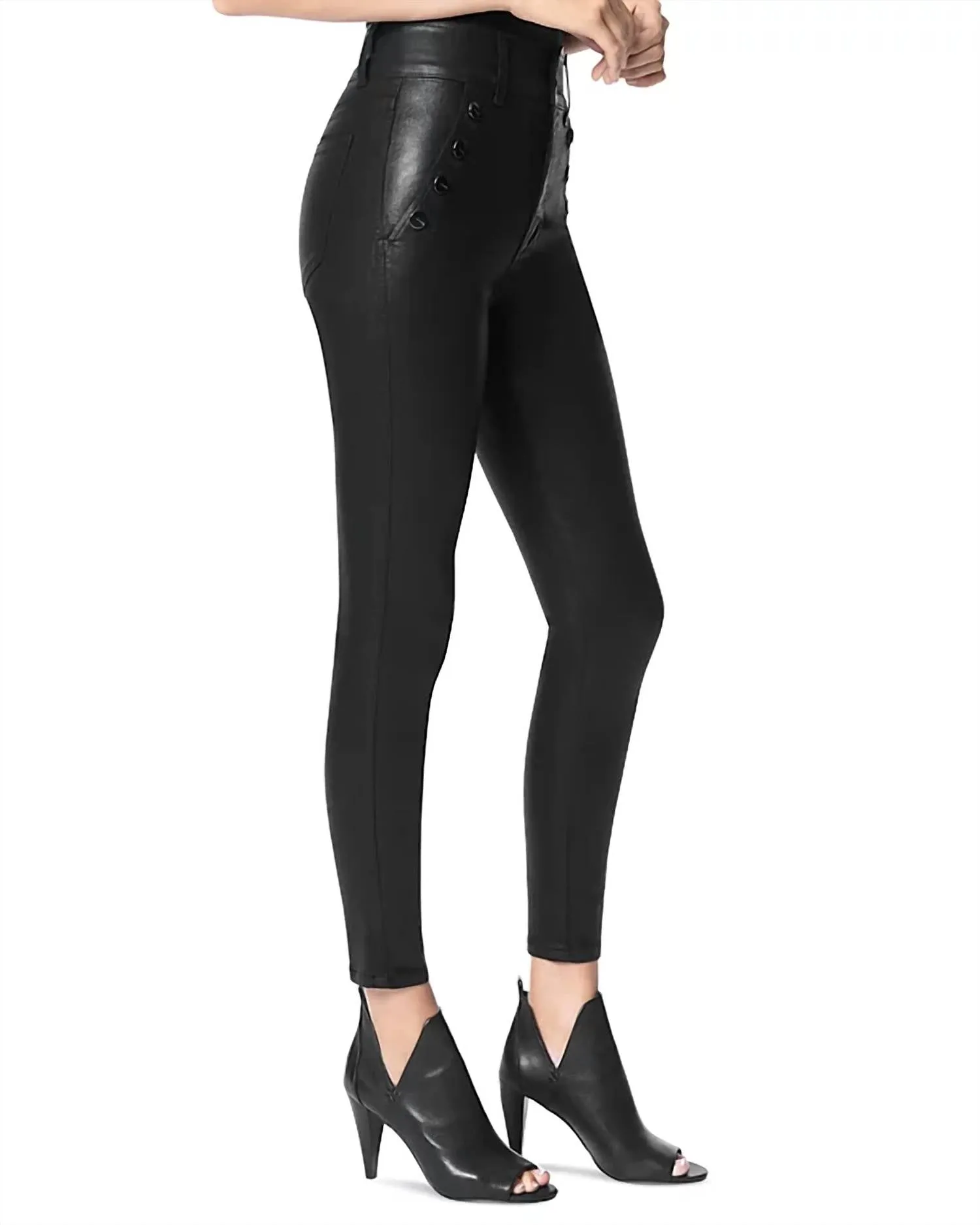 The Georgia High Rise Button Skinny Leather Pants In Black