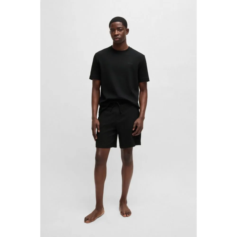 Waffle-structured pajama shorts with embroidered logo
