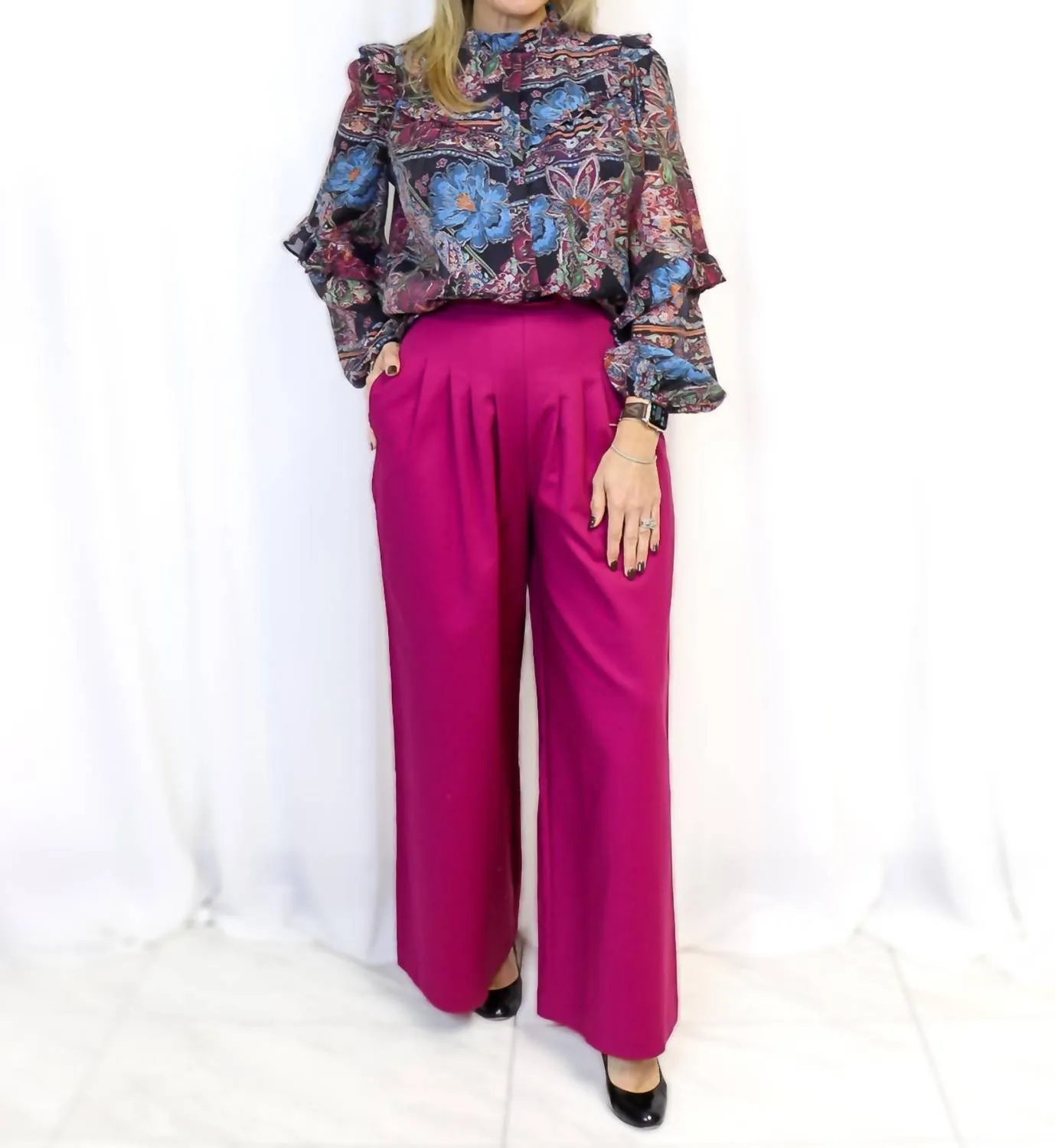 Wide Leg Corset Pants In Magenta
