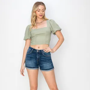 Women's Dark Mid-Rise Cuff Shorts