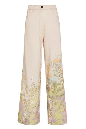 Women's Heaven Print Cotton Denim Pant In Petalo