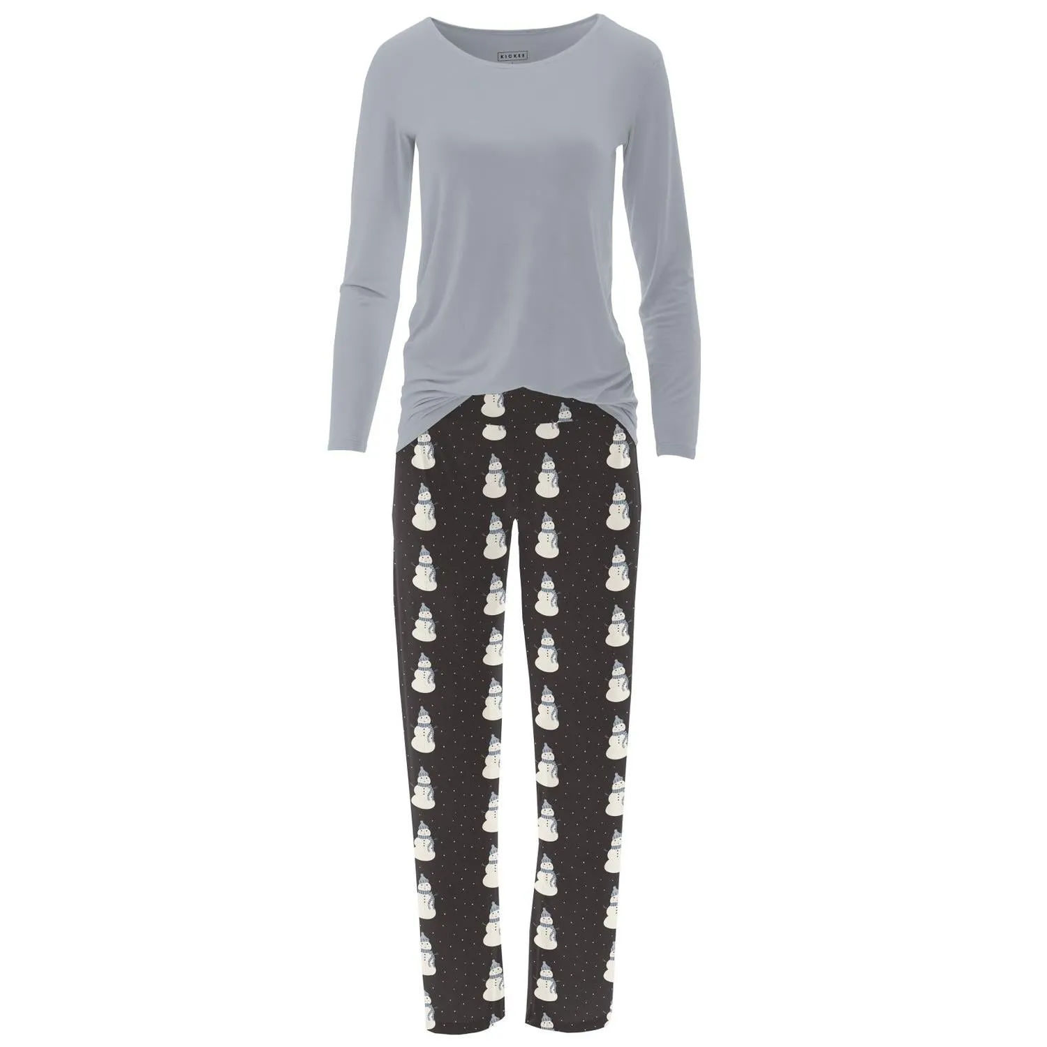 Women's Long Sleeve Tee & Pajama Pants Set In Midnight Snowman
