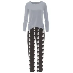 Women's Long Sleeve Tee & Pajama Pants Set In Midnight Snowman