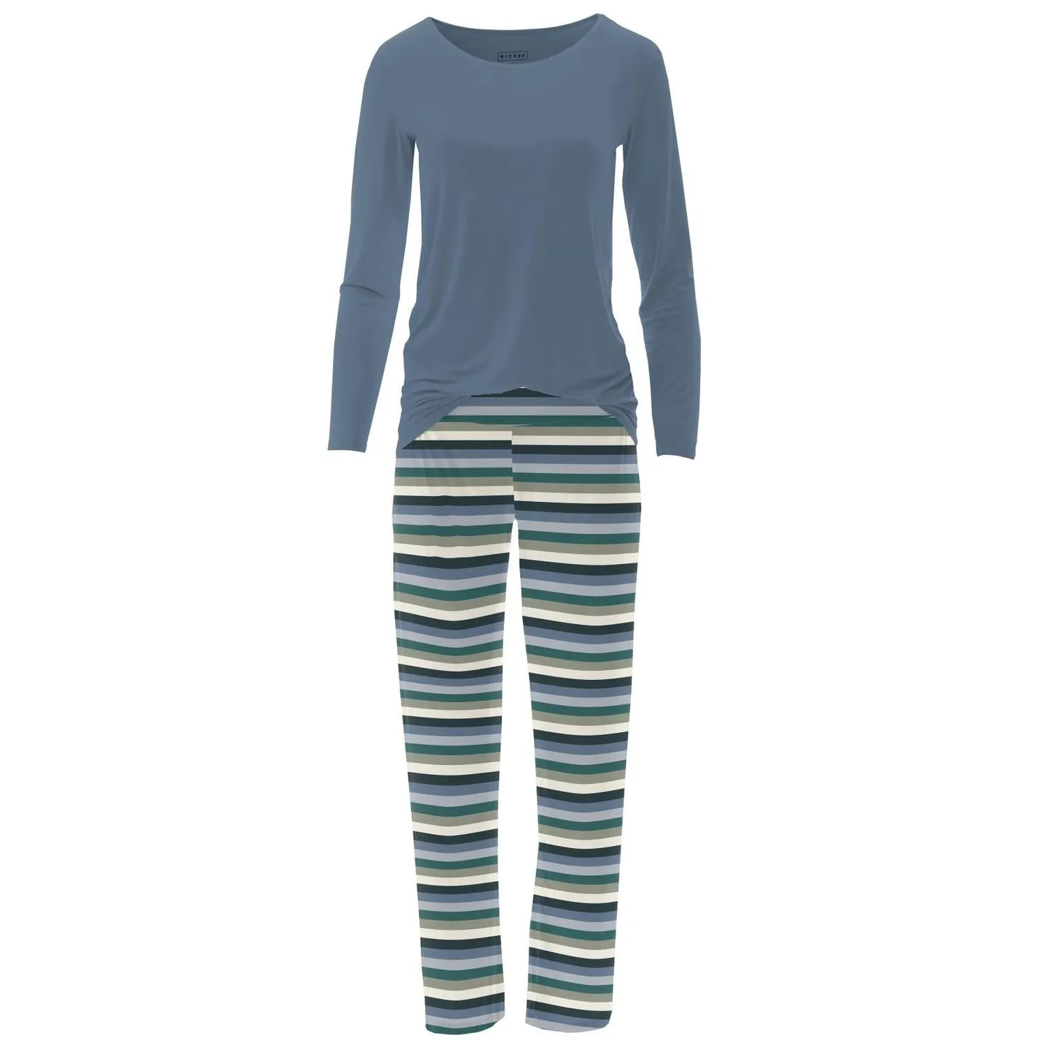 Women's Long Sleeve Tee & Pajama Pants Set In Snowy Stripe