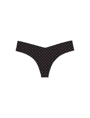 Women's Printed Low Rise Tagless Thong Panty In Black & White Polka Dot