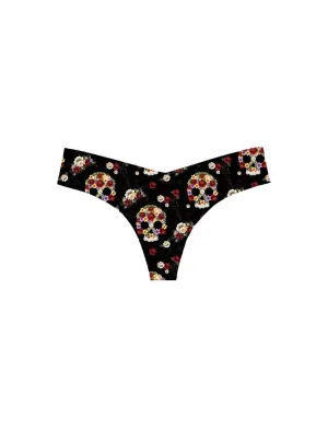 Women's Printed Low Rise Thong In Bloom & Skull