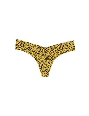 Women's Printed Low Rise Thong In Yellow Spots