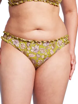 Women's Ruffle Detail Floral Printed Bikini Bottom,Green