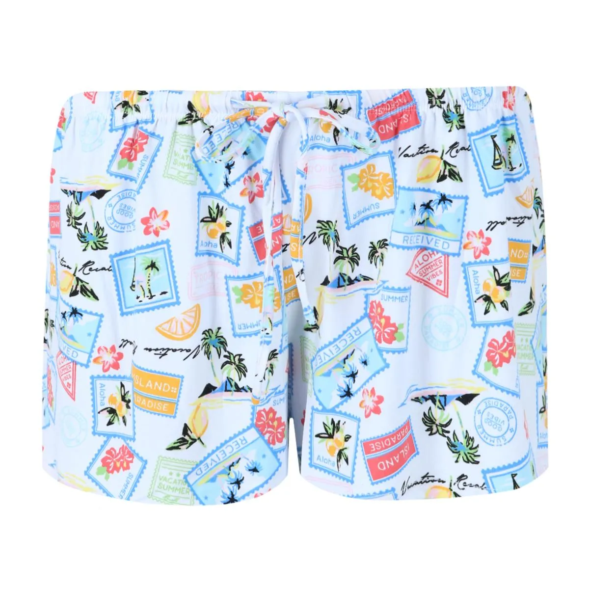 Women's Vacation Stamps Notch Collar Short Set