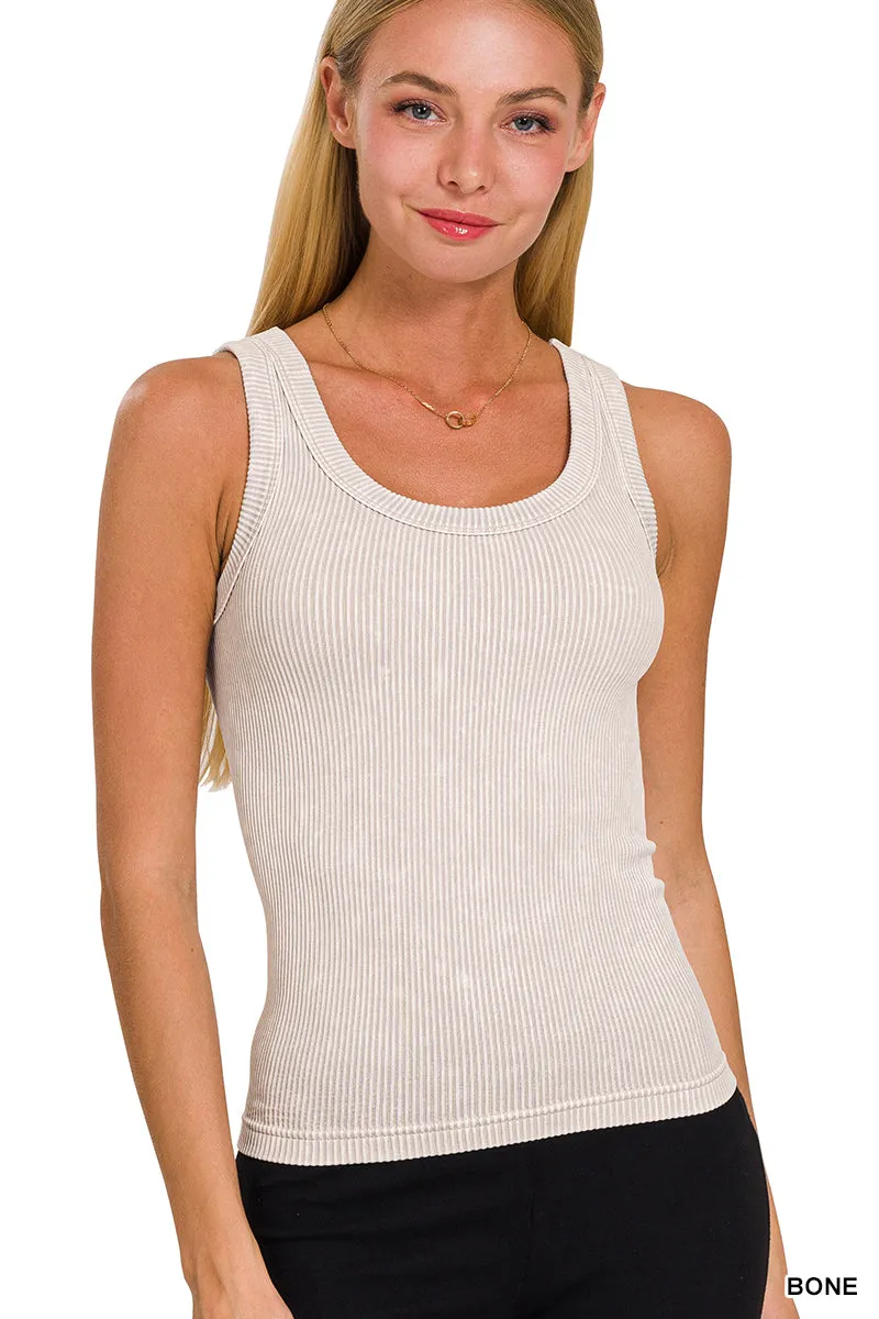 Zenana Reversible Mineral Washed Ribbed Tank NTW-6363
