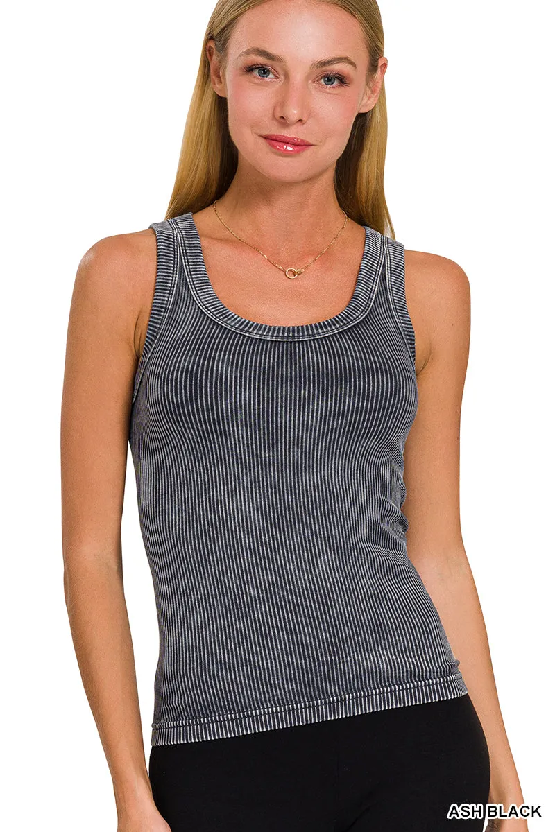 Zenana Reversible Mineral Washed Ribbed Tank NTW-6363