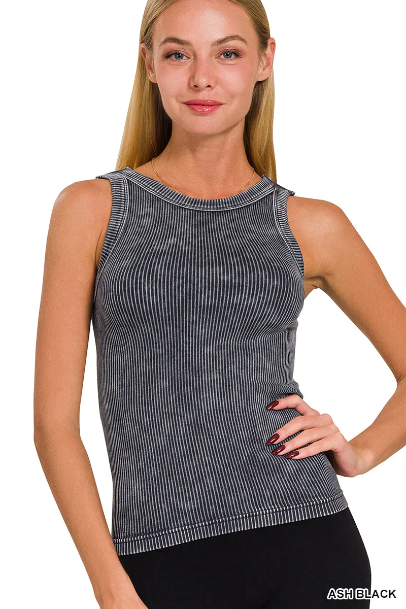 Zenana Reversible Mineral Washed Ribbed Tank NTW-6363