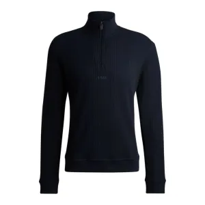 Zip-neck sweater in a waffle-structured cotton