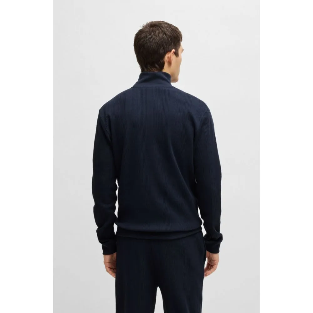 Zip-neck sweater in a waffle-structured cotton