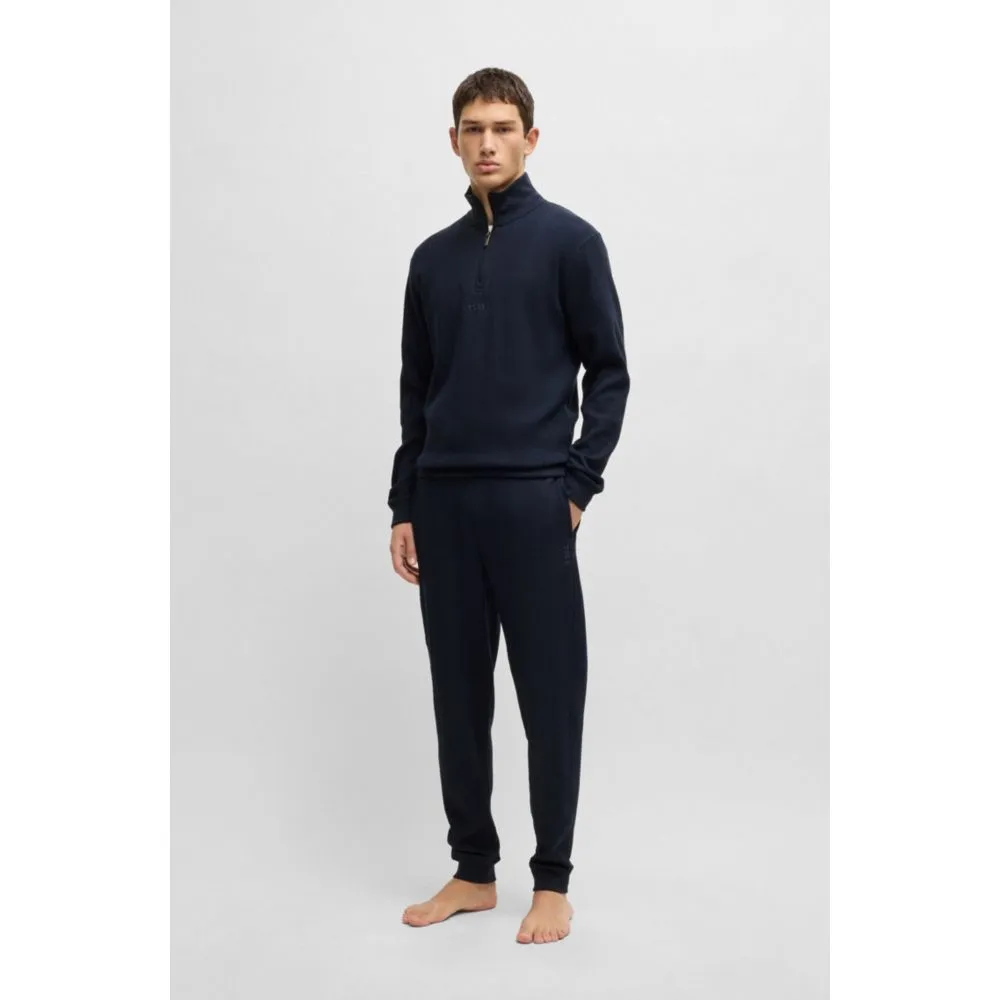 Zip-neck sweater in a waffle-structured cotton