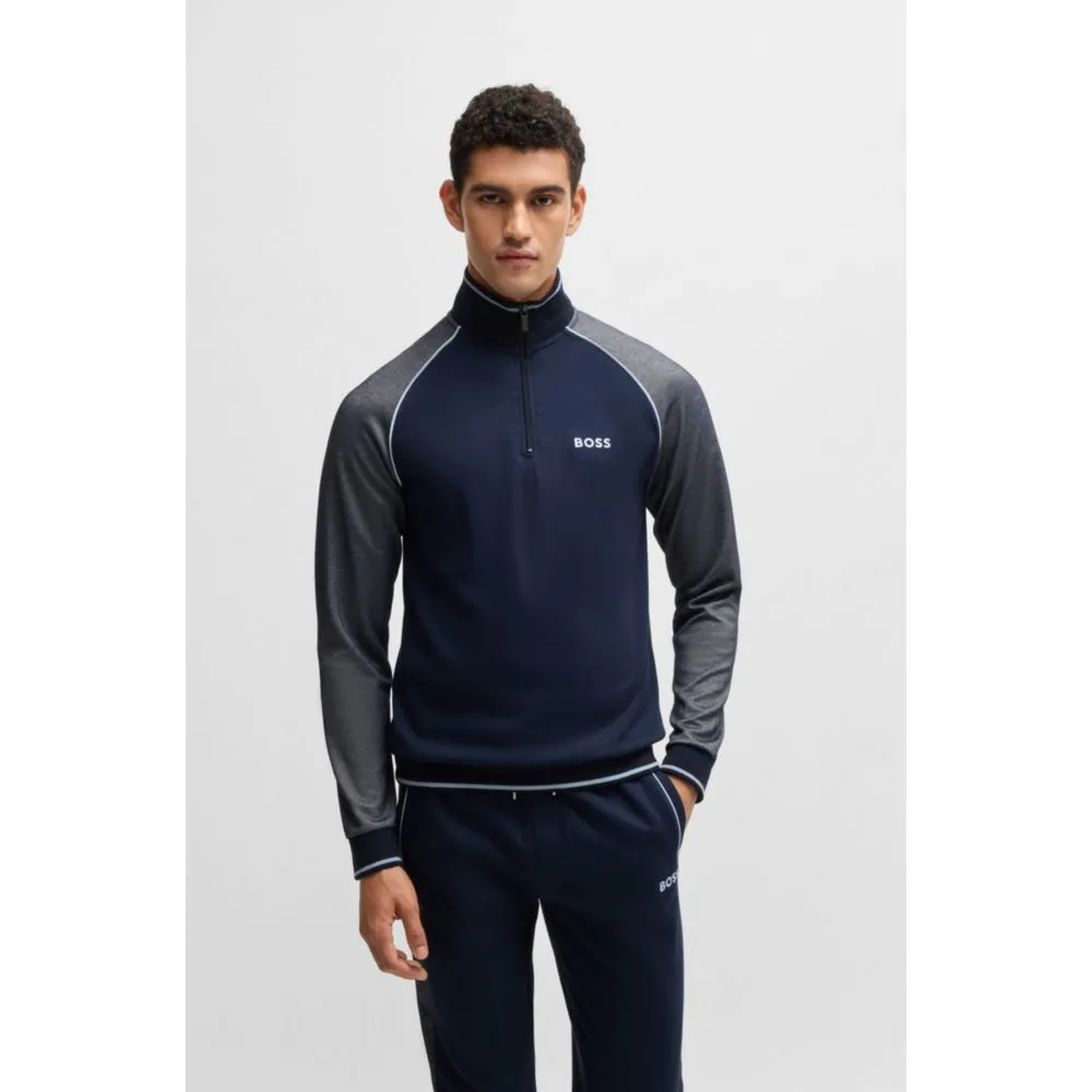 Zip-neck sweatshirt with contrast piping