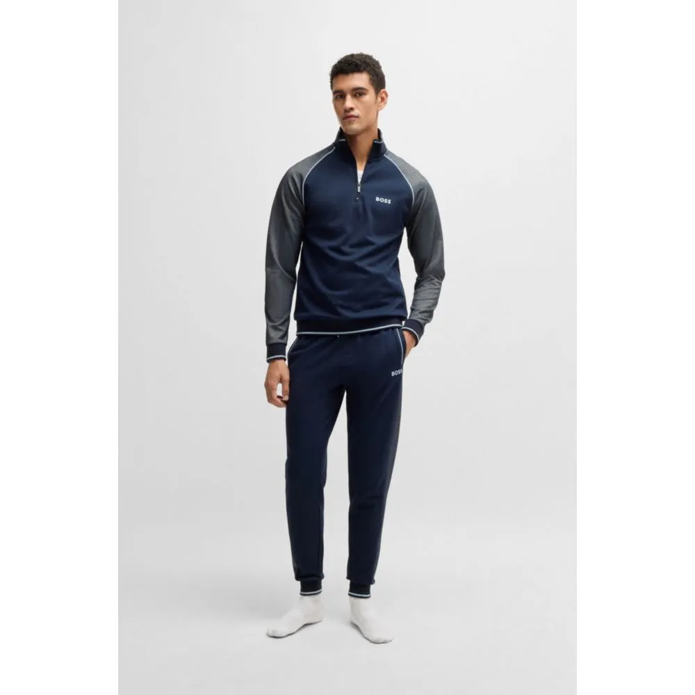 Zip-neck sweatshirt with contrast piping