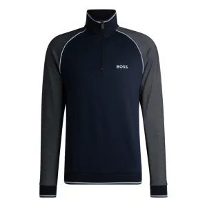 Zip-neck sweatshirt with contrast piping