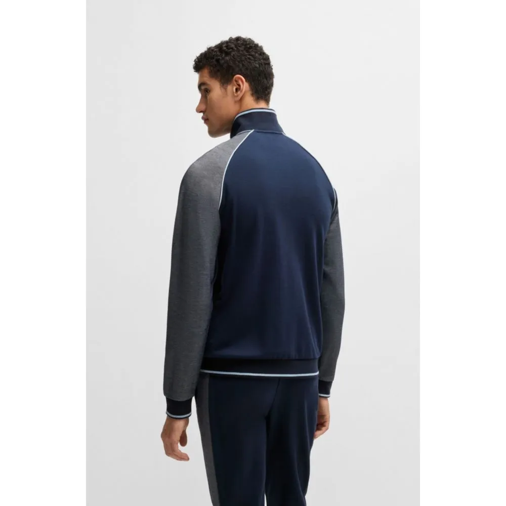 Zip-neck sweatshirt with contrast piping